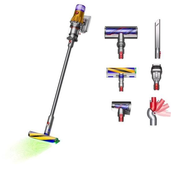 DYSON V12 Detect Slim Absolute - Aspiradora de escoba inalámbrica - Potencia de 150 AW - Control de potencia - Cepillo con luz integrada